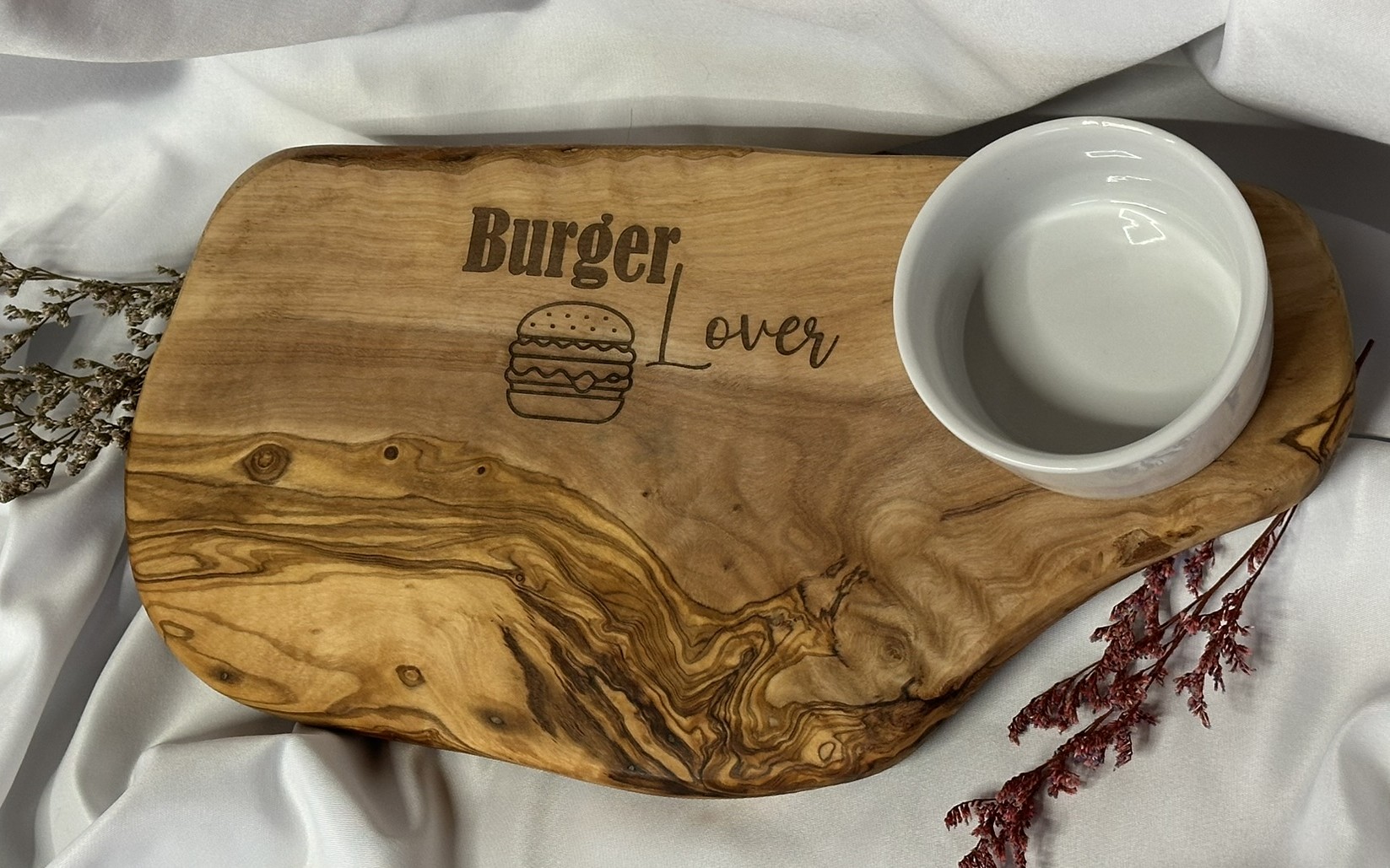 Burgerbrett Burger-Lover rustikal 30-34 cm inkl. Porzellanschale