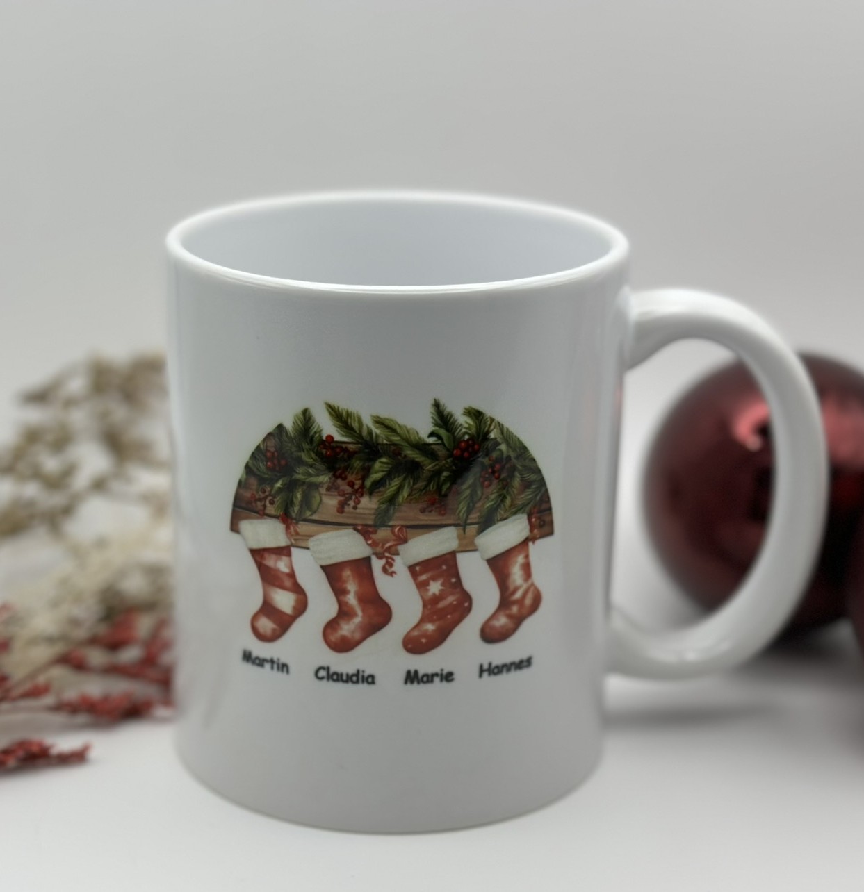 Tasse Weihnachten *Weihnachssocken* mit Namen (1-6 Socken)