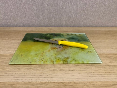 Glas-Schneidebrett mit Foto