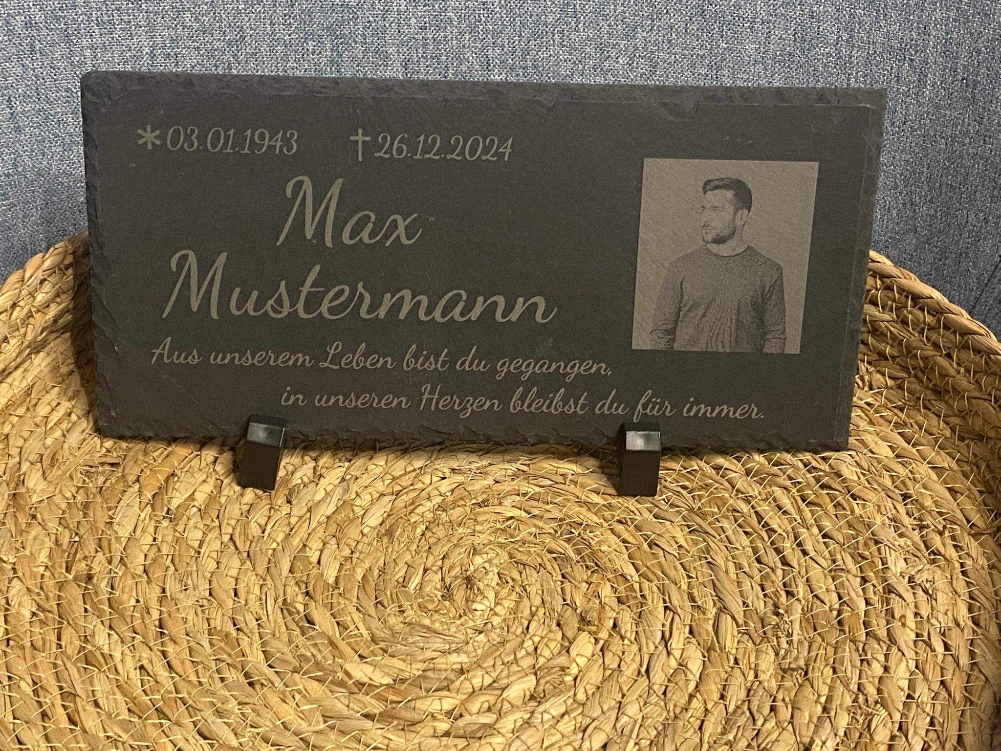 Schieferplatte "Trauer" personalisiert mit Bild Schieferplatte "Trauer" personalisiert mit Bild
