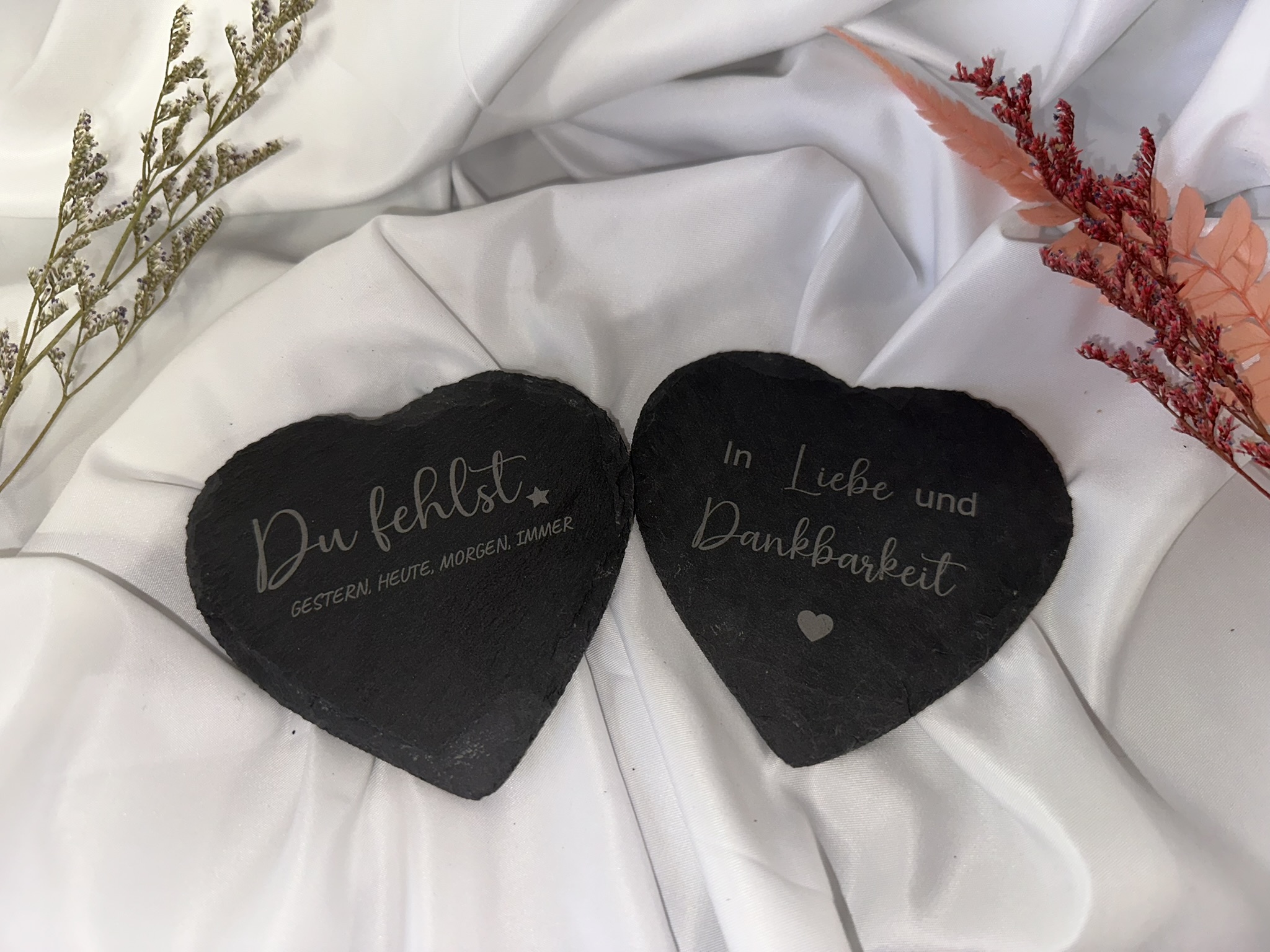 Grabschmuck Herz / Grabdeko / Schieferplatte / Schiefertafel Friedhof / Beerdigung / Schieferplatte Grab / Stein mit Spruch / Trauerspruch