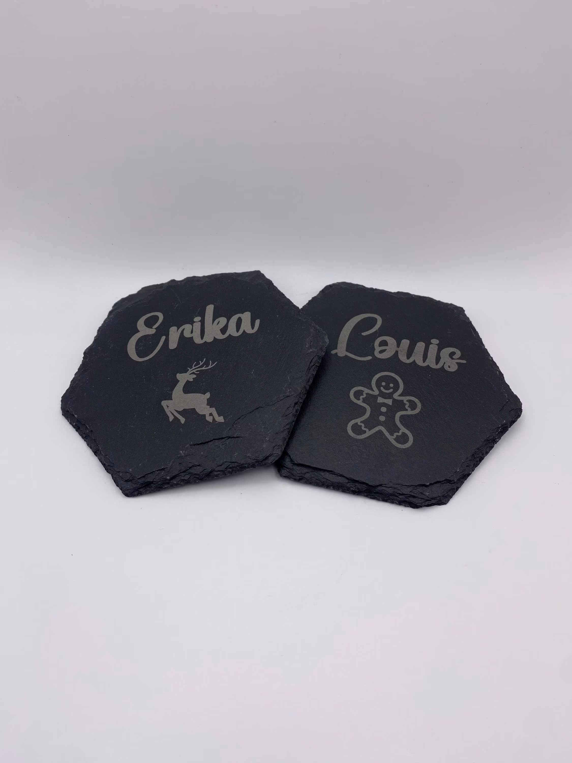 Untersetzer aus Schiefer mit Name / Schieferuntersetzer / Platzkarte Weihnachten