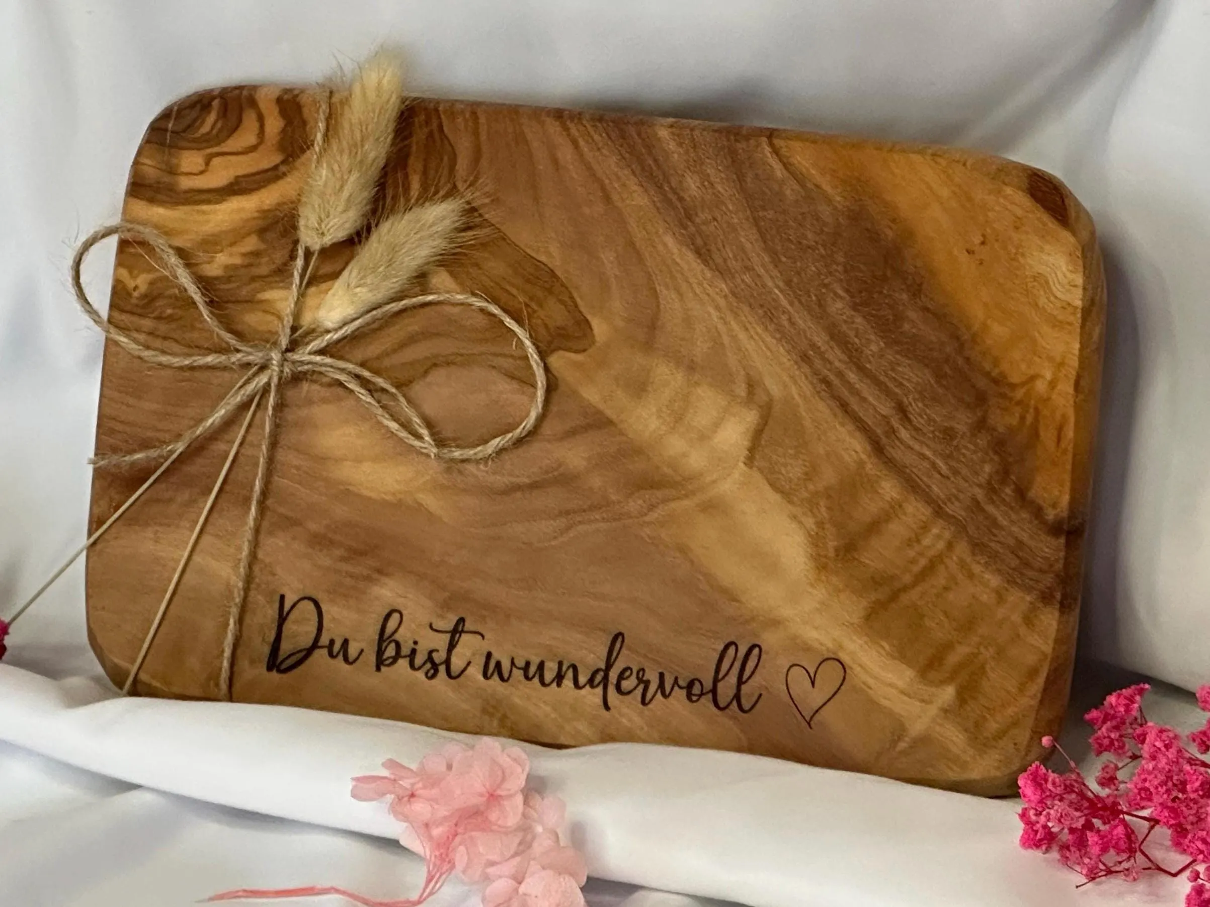 Olivenholzbrett mit Spruch - Frühstücksbrett - Geschenk