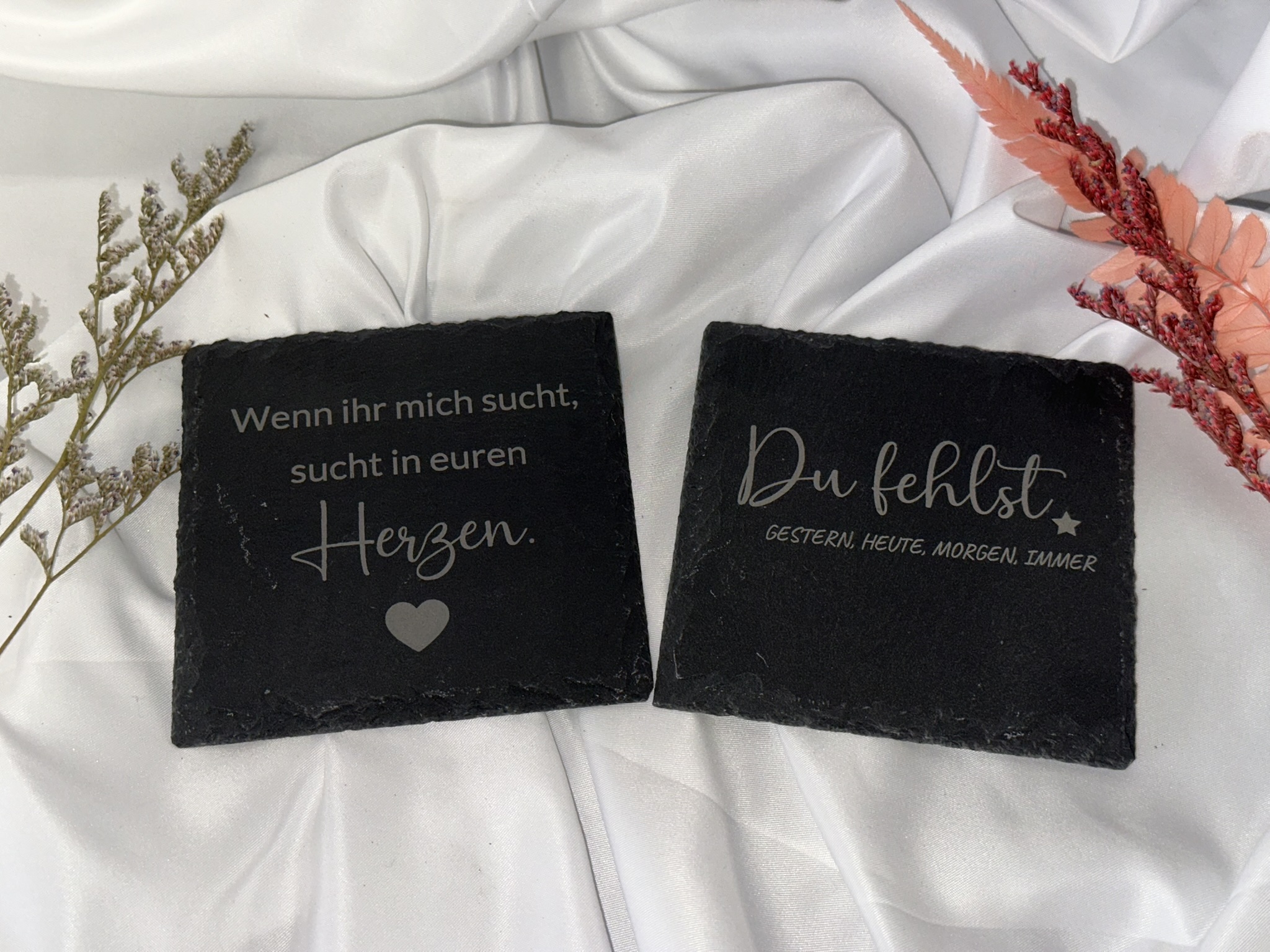 Grabschmuck eckig / Grabdeko / Schieferplatte / Schiefertafel Friedhof / Beerdigung / Schieferplatte Grab / Stein mit Spruch / Trauerspruch